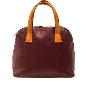 Valentina Pebbled Leather Bag Dome Top Handle Purse Maroon Red Italy
